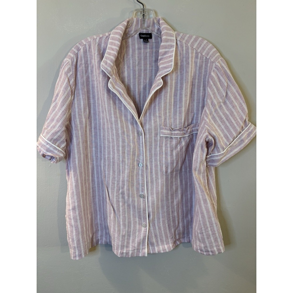 GAP BODY Pink Stripe Linen Blend Short Sleeve Pajama Set L Tall